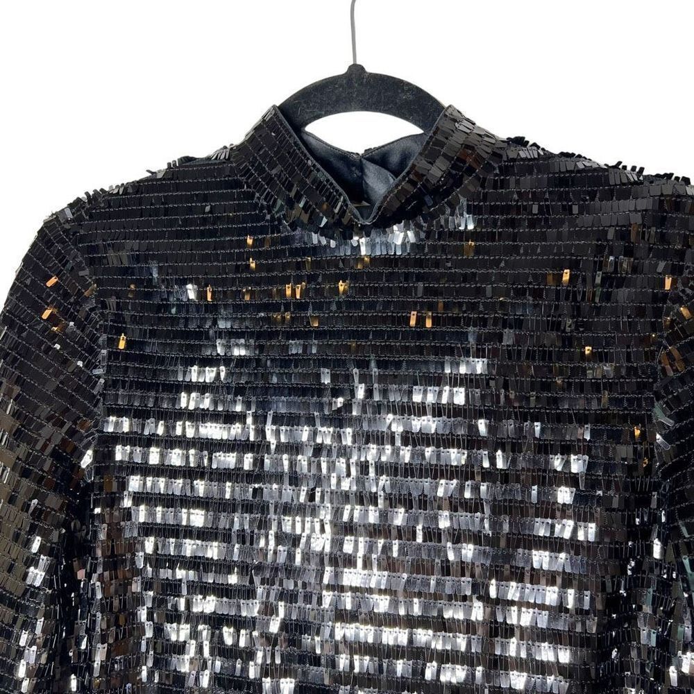 HELMUT LANG Open-back Sequined Tulle Mini Dress Cocktail Long Sleeve Size 8 - Picture 5 of 8